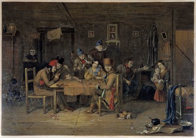 Colons français au Canada jouant aux cartes - peinture de Krieghoff - Cornelius Krieghoff
