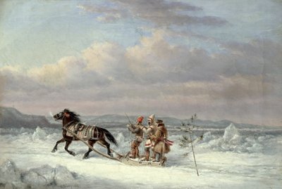 Chasseurs en traîneau tiré par des chevaux - Cornelius Krieghoff