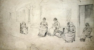 Enfants devant leur école à Market Hill, Irlande - Cornelius Varley