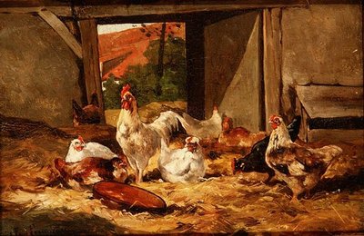 Poules dans une Grange - Cornelius van Leeputten