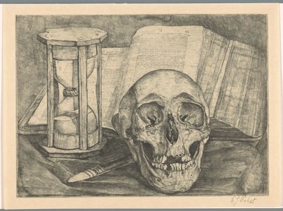 Nature morte avec un crâne, un sablier, un livre et un couteau - Corrie Pabst (signed by artist)