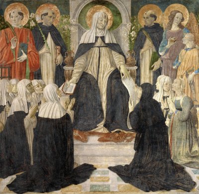 Sainte Catherine de Sienne comme mère spirituelle des deuxième et troisième ordres de Saint Dominique - Cosimo di Lorenzo Rosselli
