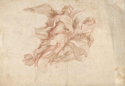 Deux anges volant, verso : Dieu le Père assis dans les nuages et une esquisse d