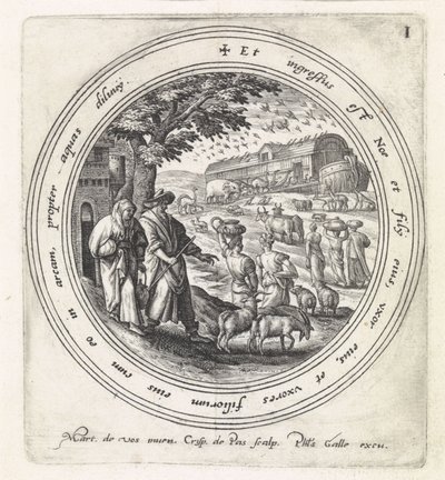 Noé embarque avec sa famille et les animaux (Histoire de Noé) - Crispijn van de Passe (I)