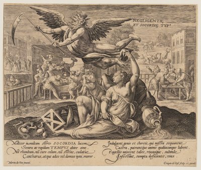Negligentie et Socordie Typus, du temps avec les vertus et les vices - Crispijn van de Passe I