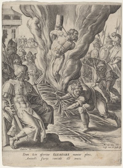Éléazar brûlé par Antiochus - Crispijn van de Passe I after Maarten de Vos