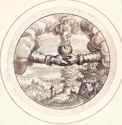 Mains tenant un cœur enflammé et une couronne impériale avec vue sur le Circus Maximus - Crispin I de Passe