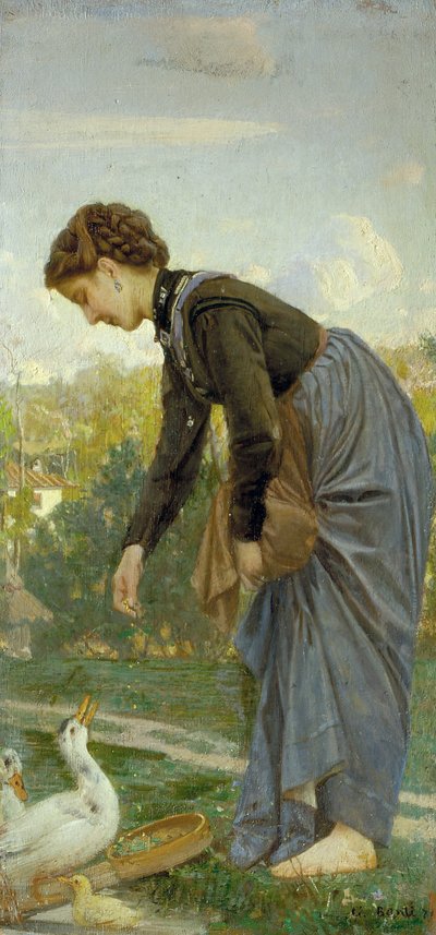 Fille nourrissant un canard - Cristiano Banti