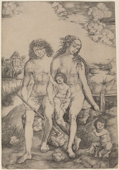Adam et Ève avec les enfants Caïn et Abel - Cristofano Robetta