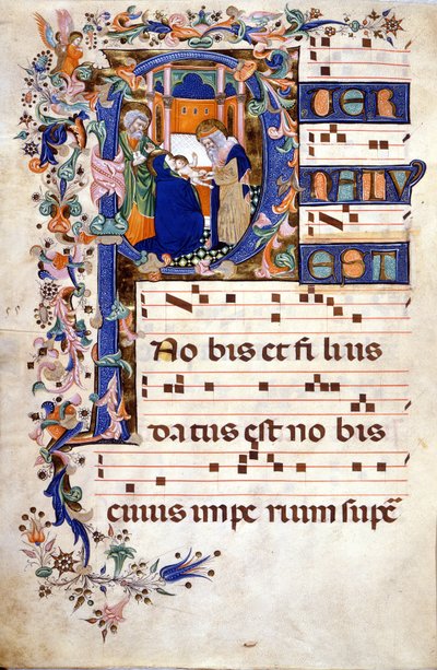 La circoncision du Christ dans une lettrine P. Partition (Choral) du 15e siècle par Cristoforo Cortese (première moitié du 15e siècle). Biblioteca Brera, Milan - Cristoforo Cortese