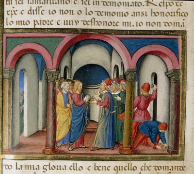 Jésus est interpellé près du temple de Salomon par des Juifs qui lui demandent de prouver son identité Miniature de Cristoforo De Predis - Cristoforo De Predis