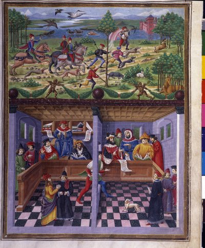 Influence de mars : chasse et cour. Miniature réalisée par Cristoforo de Predis (v. 1440-v. 1486) - dans 