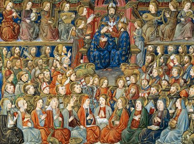 Le Jour du Jugement Dernier : au centre, le couronnement de la Vierge avec la Sainte Trinité - Cristoforo De Predis
