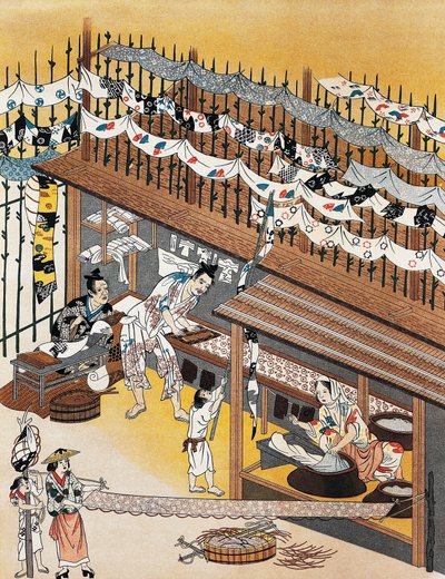 Artisans au travail, peinture sur paravents en soie, période Edo (1600-1868) - Culture Edo