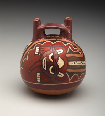 Bouteille à double bec : Divinité à tête féline - Culture Nazca