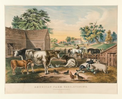 Cour de ferme américaine - Soir - Currier and Ives