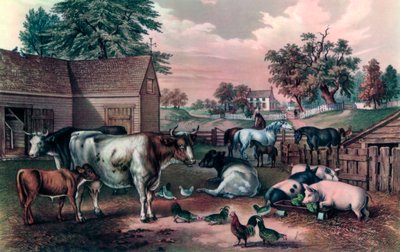 Cour de ferme américaine le soir, 1857 - Currier and Ives