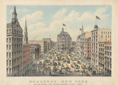Broadway, New York : Depuis le bâtiment Western Union Telegraph en regardant vers le nord - Currier and Ives