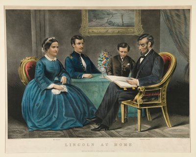 Lincoln à la maison - Currier and Ives