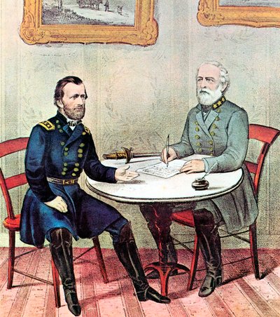 Rencontre des généraux Grant et Lee, Guerre civile américaine, 1865 - Currier and Ives