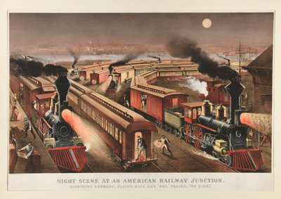 Scène nocturne à une jonction ferroviaire américaine - Currier and Ives