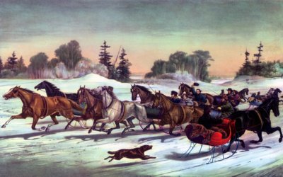 Trotting Cracks sur la neige, 1858 - Currier and Ives