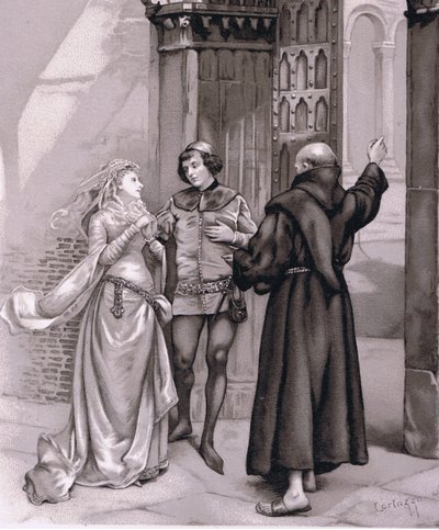Entrée du Frère Laurent et de Roméo, illustration de Roméo et Juliette - Curtazzo Curtazzo