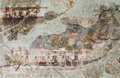 Flotte de navires, fresque de Théra, îles des Cyclades méridionales, civilisation cycladique - Cycladic Cycladic