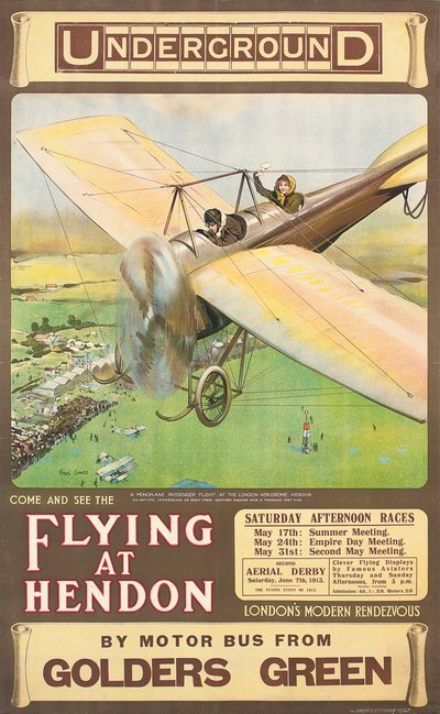 « Voler à Hendon », une affiche publicitaire, 1914 - Cyrus Cuneo
