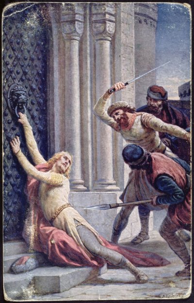 Assassinat de Saint Wenceslas par son frère Boleslav sur les marches d