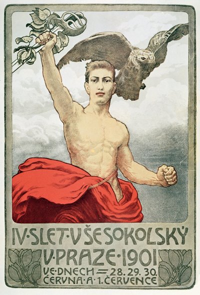 Affiche publicitaire pour la 4e Assemblée des Sokols à Prague en 1901 - Czech School