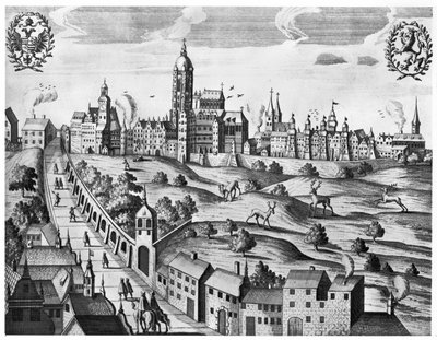 Vue de Prague montrant le Palais Impérial et le Collège de Théologie, vers 1618 - Czech School