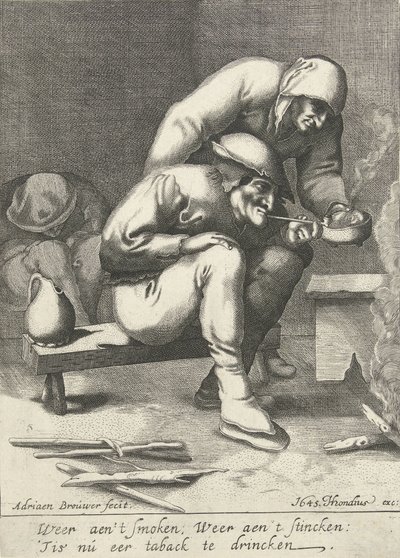 Homme fumant, avec une femme derrière lui - D. van den Bremden