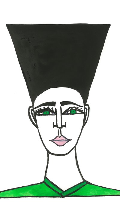 Afro Hair, 2024 (plume et peinture sur papier) - Daisy de Villeneuve