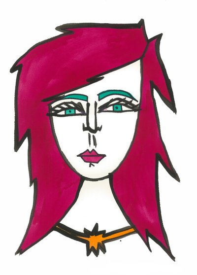 Dark Pink Hair, 2024 (stylo et peinture sur papier) - Daisy de Villeneuve