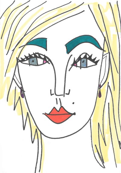 Fille aux yeux bleus (feutre sur papier) - Daisy de Villeneuve