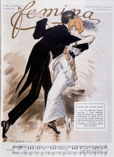 Couple dansant le tango - illustration de Daniel De Losques - dans «Femina» du 15/10/1913 - Daniel de Losques
