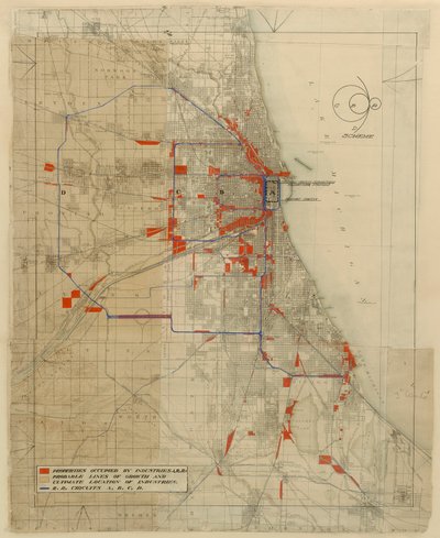 Plan de Chicago, Chicago, Illinois, Diagramme des circuits ferroviaires - Daniel Burnham