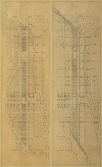 Planche 79 2 Dessins du Plan de Chicago, 1909: Emplacement et disposition suggérés de la... - Daniel Burnham