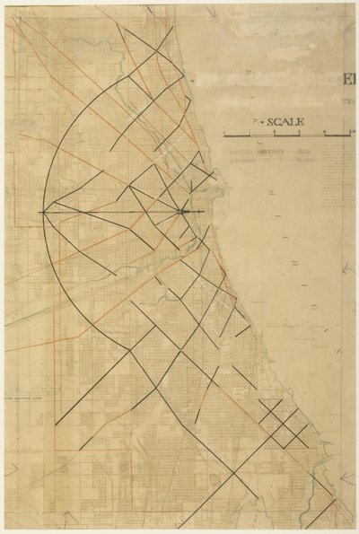 Planche 91 du Plan de Chicago, Chicago, Artères Diagonales Proposées - Daniel Burnham