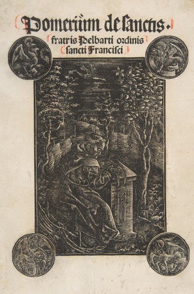 Le franciscain, Pelbart de Temesvar, étudiant dans un jardin Schr. 2876, 1502 - Daniel Hopfer.