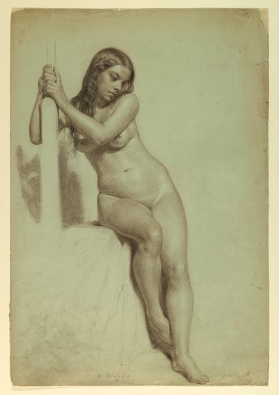 Dessin, Nu féminin perché sur un tabouret, 1858 - Daniel Huntington