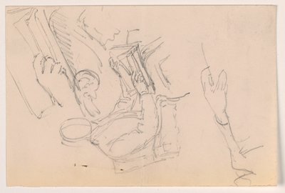 Dessin, Robert L. Stuart, assis, premier portrait, pour le Presbytarian Hospital ; études séparées des bras, 1881 - Daniel Huntington