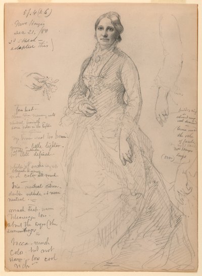 Mme Rutherford B. Hayes debout, études de bras et de mains - Daniel Huntington