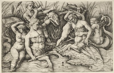 Deux tritons se battant - Bataille des dieux de la mer (partie droite) - Daniel I Hopfer