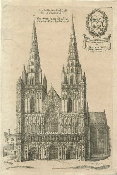 Cathédrale de Lichfield - Façade Ouest : gravure, nd [?fin 17e siècle] - Daniel King
