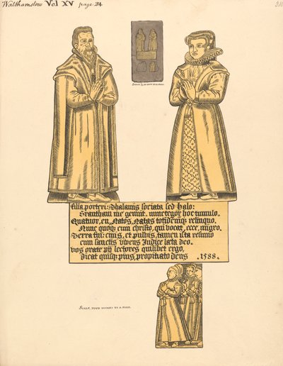 Plaque de laiton pour Mme Hale, fille de Porter, église de Walthamstow - Daniel Lysons
