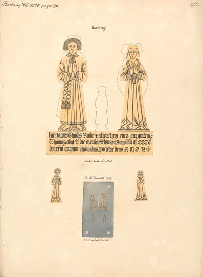 Plaque de laiton pour Thomas et Alicia Broke, église paroissiale de St. Margaret, Barking - Daniel Lysons