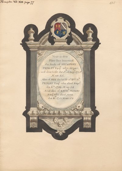 Mémorial à Humphry Primat, Nathaniel et Ann Primat de l
