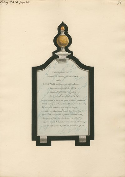 Mémorial à Rebecca, épouse de John Ward, de l